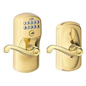 FE595V Plymouth Keypad Entry w/Flair Lever 505 Bright Brass - Visual Pack