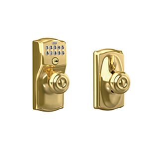 FE595 Camelot Keypad Entry w/Georgian Knob 505 Bright Brass - Box Pack