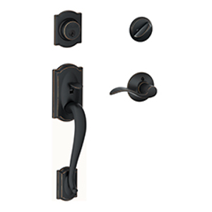 F60V Camelot Deadbolt/Entry Combo Accent Lever 716 Aged Bronze - Visual Pack