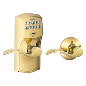 FE575 Camelot Keypad Entry w/Accent Lever 505 Bright Brass - Box Pack