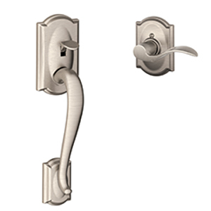 FE285 Camelot Lower Half Front Entry Set Accent LH Lever w/Camelot trim 619 Satin Nickel - Box Pack