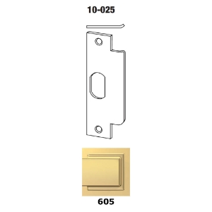 10-025 ANSI Square Corner T-Strike Plate 1-1/4 in. x 4-7/8 in. 605 Bright Brass