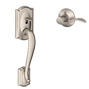 FE285 Camelot Lower Half Front Entry Set w/Accent LH Lever 619 Satin Nickel - Box Pack