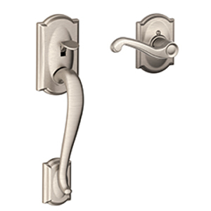 FE285 Camelot Lower Half Front Entry Set Flair RH Lever w/Camelot trim 619 Satin Nickel - Box Pack