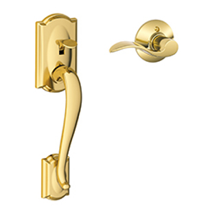 FE285 Camelot Lower Half Front Entry Set w/Accent RH Lever 505 Bright Brass - Box Pack