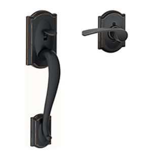 FE285 Camelot Lower Half Front Entry Set Merano RH Lever w/Camelot trim 716 Aged Bronze - Box Pack