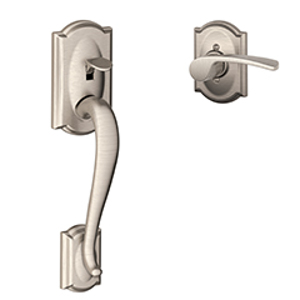 FE285 Camelot Lower Half Front Entry Set Merano LH Lever w/Camelot trim 619 Satin Nickel - Box Pack
