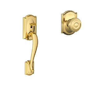 FE285 Camelot Lower Half Front Entry Set Georgian Knob w/Camelot trim 605 Bright Brass - Box Pack