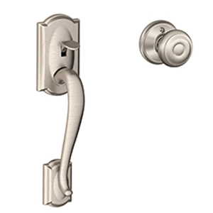 FE285 Camelot Lower Half Front Entry Set w/Georgian Knob 619 Satin Nickel - Box Pack