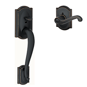 FE285 Camelot Lower Half Front Entry Set Flair LH Lever w/Camelot trim 716 Aged Bronze - Box Pack