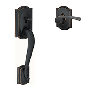 FE285 Camelot Lower Half Front Entry Set Merano LH Lever w/Camelot trim 716 Aged Bronze - Box Pack