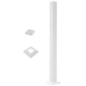 2.5 in. x 39 in. Cable Level Inline Post, Cap & Skirt Textured White (10 holes)