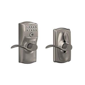 FE595V Camelot Keypad Entry w/Accent Lever 619 Satin Nickel - Visual Pack