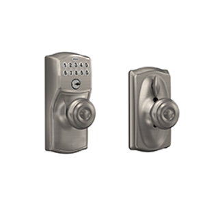 FE595 Camelot Keypad Entry w/Georgian Knob 619 Satin Nickel - Box Pack