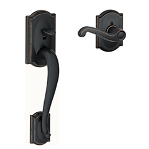 FE285 Camelot Lower Half Front Entry Set Flair RH Lever w/Camelot trim 716 Aged Bronze - Box Pack