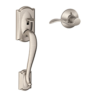 FE285 Camelot Lower Half Front Entry Set w/Accent RH Lever 619 Satin Nickel - Box Pack
