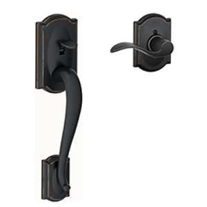 FE285 Camelot Lower Half Front Entry Set Accent RH Lever w/Camelot trim 716 Aged Bronze - Box Pack