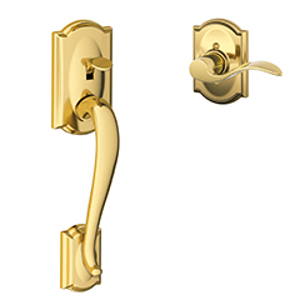 FE285 Camelot Lower Half Front Entry Set Accent LH Lever w/Camelot trim 605 Bright Brass - Box Pack