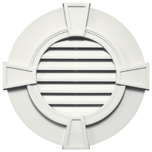 30 in. Designer Round Gable Vent with Keystones #123 CT Colonial White