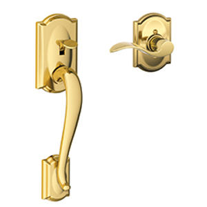 FE285 Camelot Lower Half Front Entry Set Accent RH Lever w/Camelot trim 605 Bright Brass - Box Pack